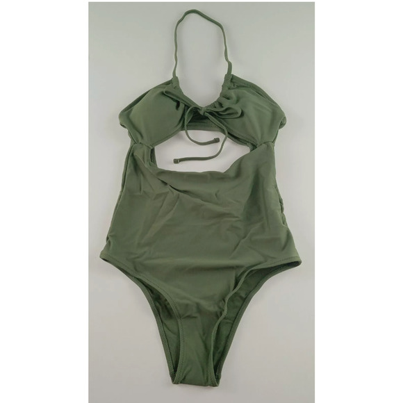 New Aerie One Piece Small Olive Green Cutout Swimsuit Backless Soft Boho Long - Picture 1 of 8